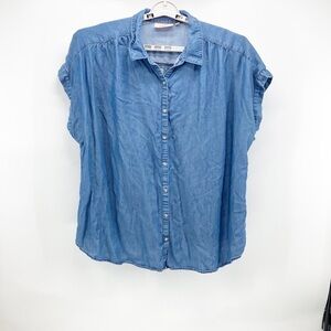 EVRI cap sleeve loose for chambray top semi casual office everyday transitional